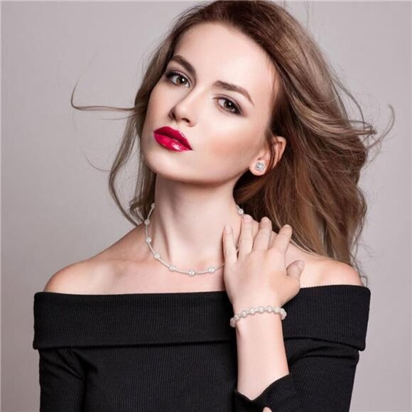 Pearl Rhinestone Jewelry Set for Women Pearl Necklace Bracelets and Earrings - Picture 6 of 6
